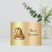 Gold Santa Hat Holiday Christmas Briefkaart (Staand voorkant)