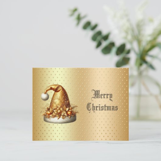 Gold Santa Hat Holiday Christmas Briefkaart (Staand voorkant)