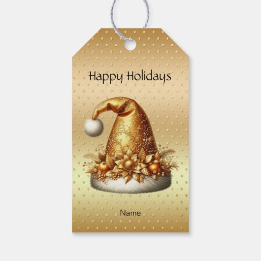 Gold Santa Hat Kerstcadeau Label Cadeaulabel (Achterkant)