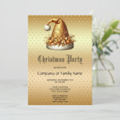 Gold Santa Hat Kerstfeest Uitnodiging (Staand voorkant)