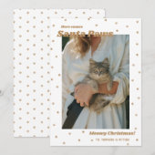 Gold Santa Paws Meowy kerstkat-fotokaart Feestdagenkaart (Voorkant / Achterkant)