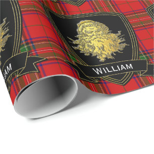 Gold Santa Stewart Tartan Cadeaupapier