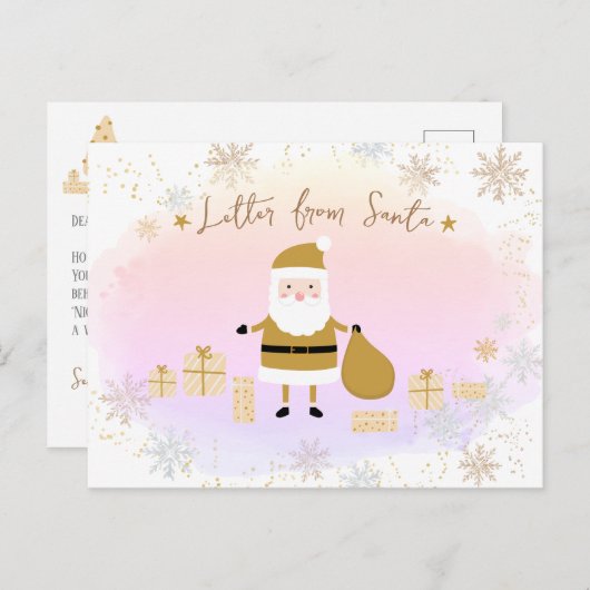 Gold Santa's Nice List, brief van de Kerstman Feestdagenkaart (Voorkant / Achterkant)