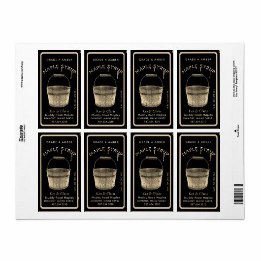 Gold  Sap Bucket Maple Syrup met schijven Etiket (Full Sheet)