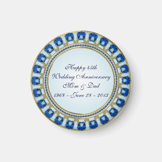 Gold Sapphire Blue 45th Wedding Jubileum Magneet (Voorkant)