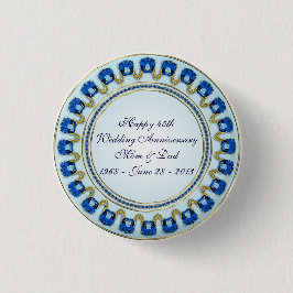 Gold Sapphire Blue 45th Wedding Jubileum Ronde Button 3,2 Cm