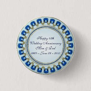 Gold Sapphire Blue 45th Wedding Jubileum Ronde Button 3,2 Cm