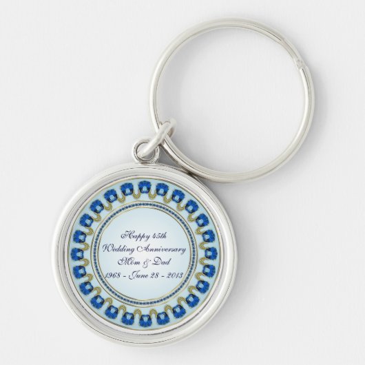 Gold Sapphire Blue 45th Wedding Jubileum Sleutelhanger (Voorkant)