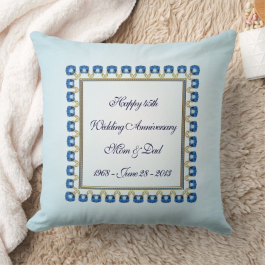 Gold Sapphire Blue 45th Wedding Jubileum Throw Kussen (Deken)