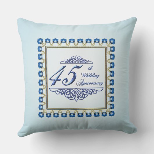 Gold Sapphire Blue 45th Wedding Jubileum Throw Kussen (Achterkant)