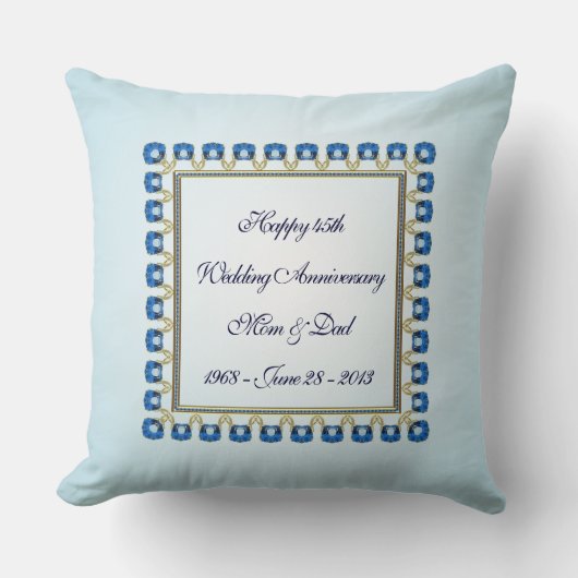 Gold Sapphire Blue 45th Wedding Jubileum Throw Kussen (Voorkant)