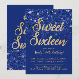 Gold Sapphire Sweet 16 verjaardagsuitnodigingen Kaart