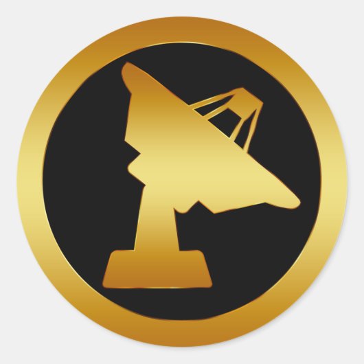 GOLD SATELLITE DISH RONDE STICKER (Voorkant)