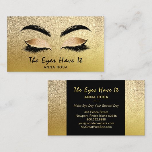 *~* Gold Satin Glitter Lashes Extensions Brows Visitekaartje (Voorkant / Achterkant)