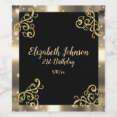 Gold Satin Glitter Scroll Birthday Wijn Etiket (Enkel label)