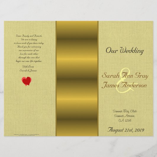 Gold satin linnen effect bruiloft programma (Voorkant)