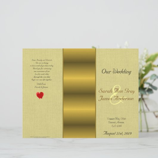 Gold satin linnen effect bruiloft programma (Staand voorkant)