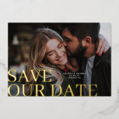 Gold Save Our Date Elegant Classic Photo Wedding Folie Uitnodiging (Voorkant)