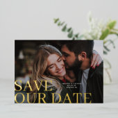 Gold Save Our Date Elegant Classic Photo Wedding Folie Uitnodiging (Staand Voorkant)