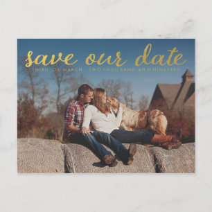 Gold Save Our Date Photo Overlay Briefkaart