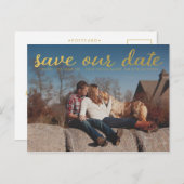 Gold Save Our Date Photo Overlay Briefkaart (Voorkant / Achterkant)