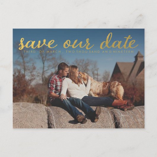 Gold Save Our Date Photo Overlay Briefkaart (Voorkant)