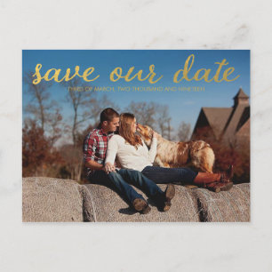 Gold Save Our Date Photo Overlay Briefkaart