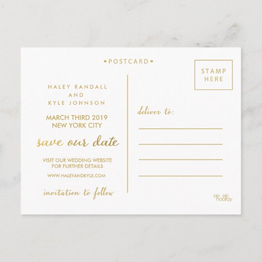 Gold Save Our Date Photo Overlay Briefkaart (Achterkant)