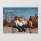 Gold Save Our Date Photo Overlay Briefkaart (Voorkant)
