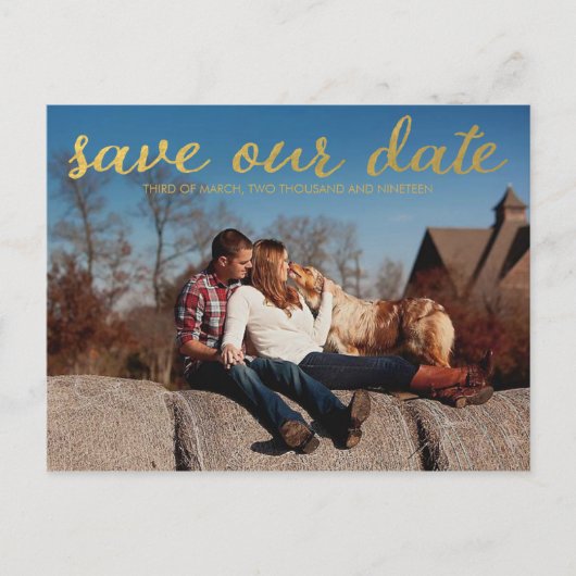 Gold Save Our Date Photo Overlay Briefkaart (Voorkant)