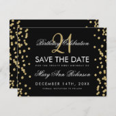 Gold Save the Date 21st Birthday Confetti Black (Voorkant / Achterkant)