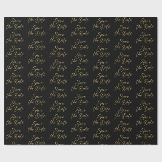 Gold Save-the-Date Calligraphy Pattern op Black Cadeaupapier (Vlak)