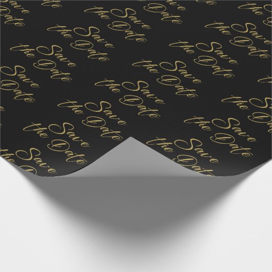Gold Save-the-Date Calligraphy Pattern op Black Cadeaupapier (Hoek)