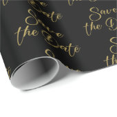 Gold Save-the-Date Calligraphy Pattern op Black Cadeaupapier (Rol Hoek)