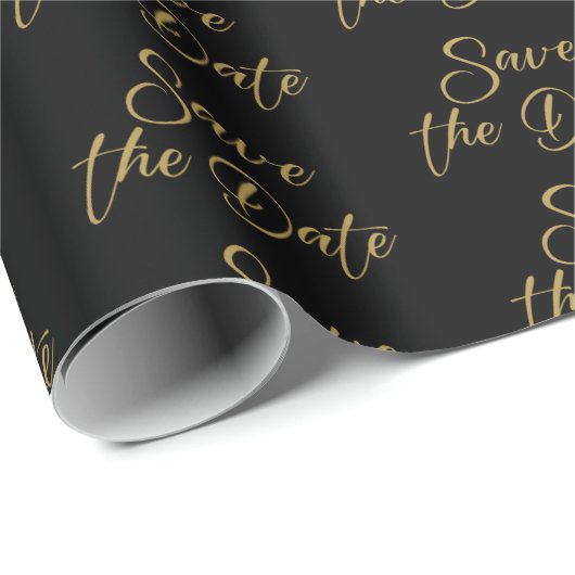 Gold Save-the-Date Calligraphy Pattern op Black Cadeaupapier (Rol Hoek)