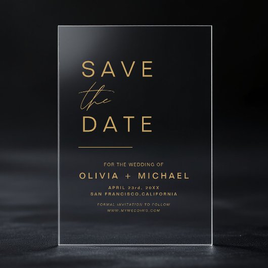 Gold Save the Date Elegant Minimalistisch Script Acryl Uitnodigingen