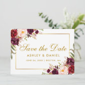 Gold Save the Date Floral Burgundy (Staand voorkant)
