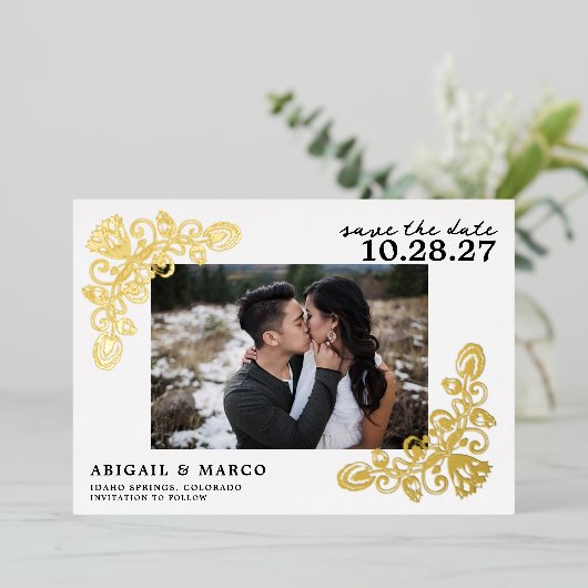 Gold Save the Date Folie Uitnodiging (Staand Voorkant)