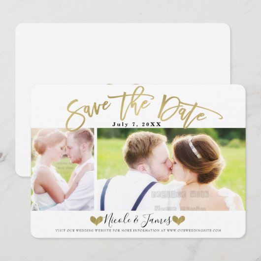 Gold Save the Date Modern Photo Wedding Verloving Kaart (Voorkant / Achterkant)