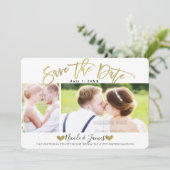 Gold Save the Date Modern Photo Wedding Verloving Kaart (Staand voorkant)