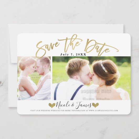 Gold Save the Date Modern Photo Wedding Verloving Kaart (Voorkant)