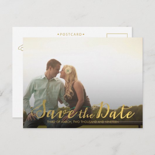 Gold Save the Date Typography Notice Aankondigingskaart (Voorkant / Achterkant)