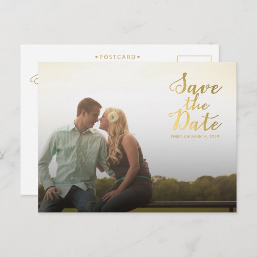 Gold Save the Date Typography Notice Aankondigingskaart (Voorkant / Achterkant)