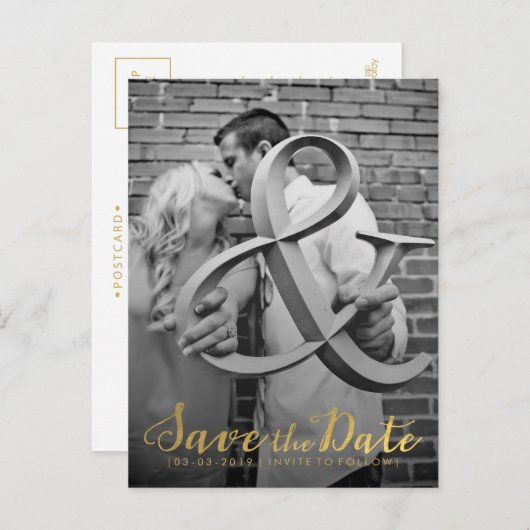 Gold Save the Date Typography Notice Aankondigingskaart (Voorkant / Achterkant)