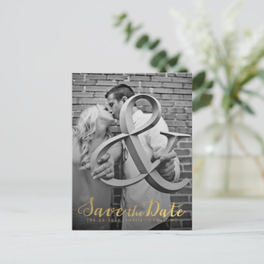 Gold Save the Date Typography Notice Aankondigingskaart (Staand voorkant)