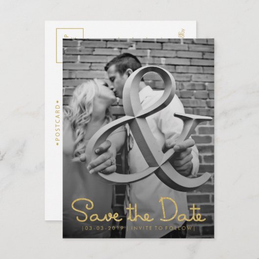 Gold Save the Date Typography Notice Aankondigingskaart (Voorkant / Achterkant)