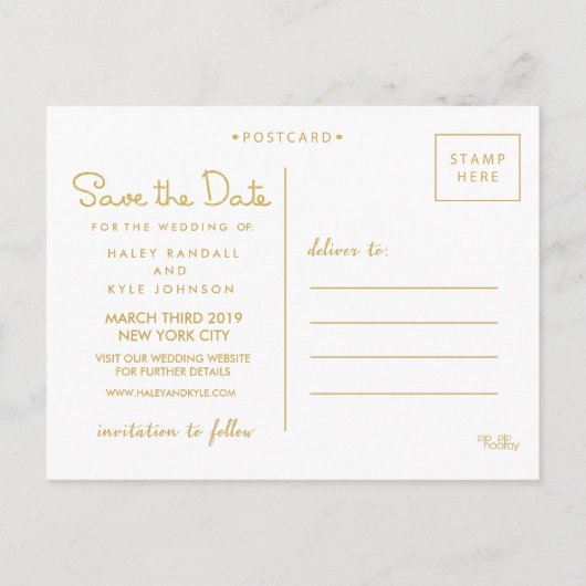 Gold Save the Date Typography Notice Aankondigingskaart (Achterkant)