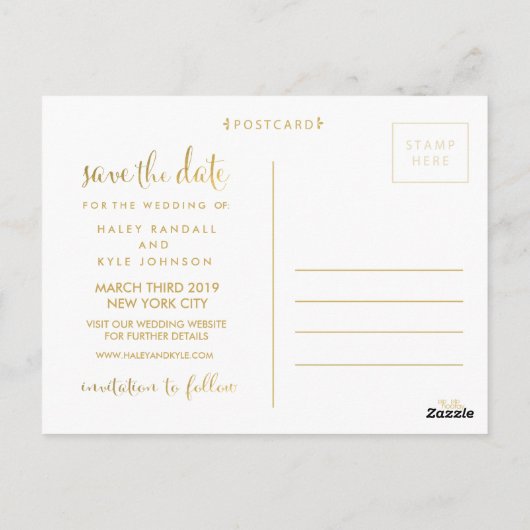 Gold Save the Date Typography Notice Briefkaart (Achterkant)