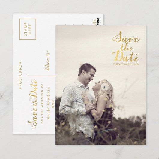 Gold Save the Date Typography Notice Briefkaart (Voorkant / Achterkant)