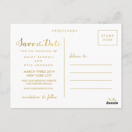 Gold Save the Date Typography Notice Briefkaart (Achterkant)